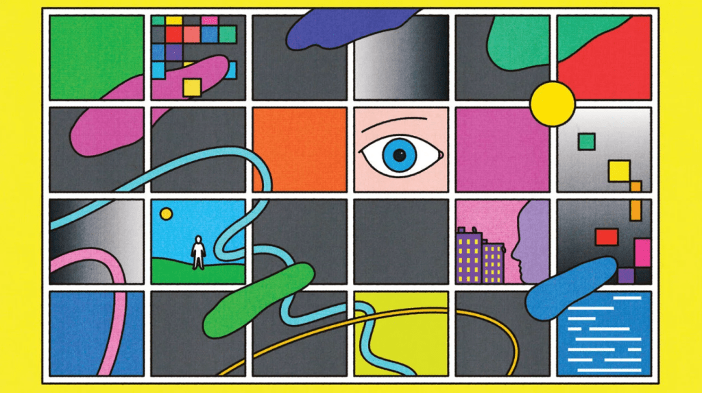 Abstract colorful storytelling grid